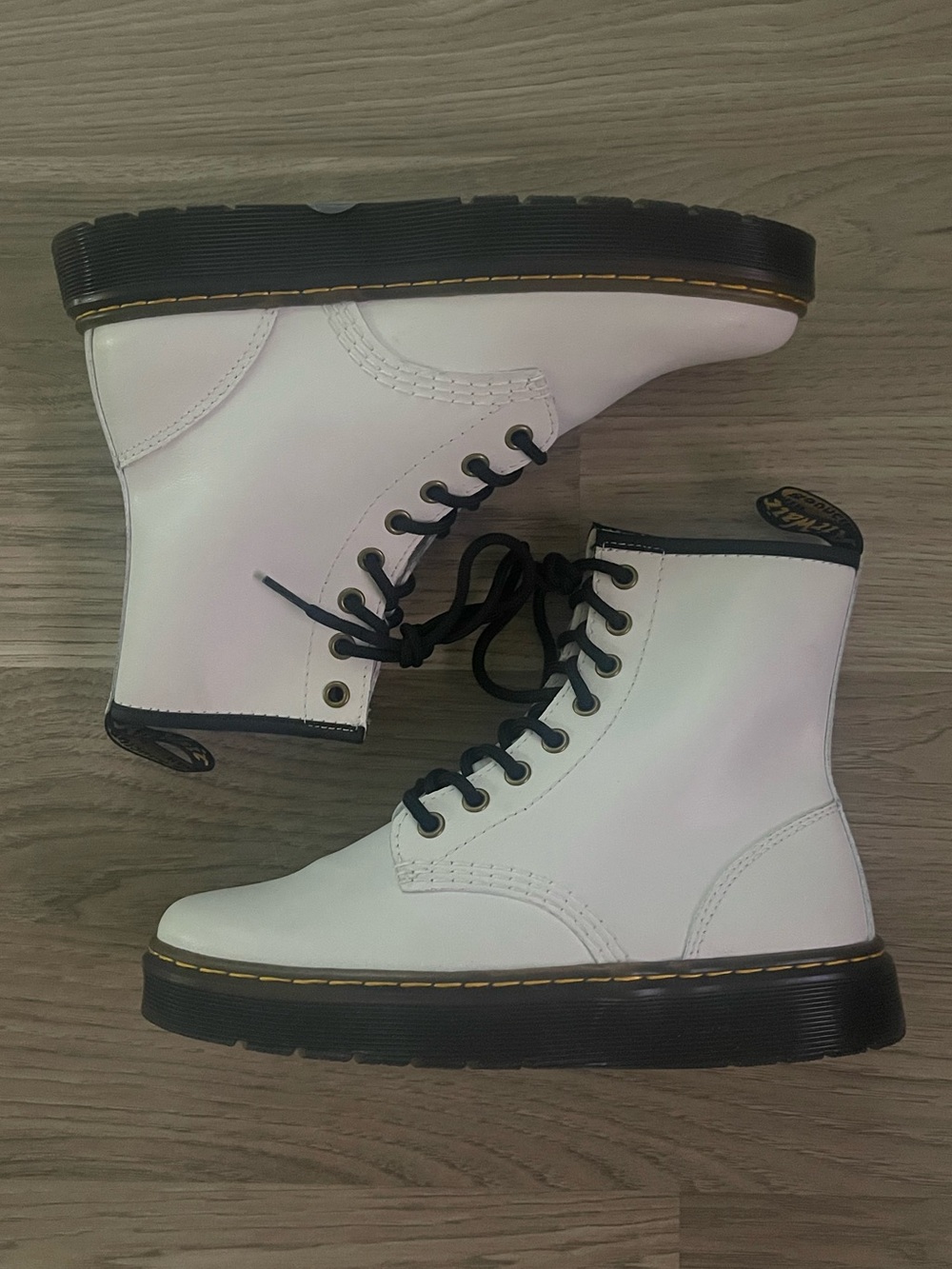 Dr. Martens White Zavala Lace-Up Moto Combat Boots with Black Trim - Women’s 7
